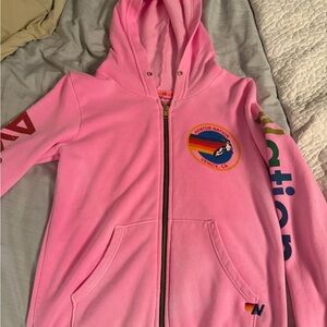 Aviator Nation Pink Sweatshirt with Rainbow Logo